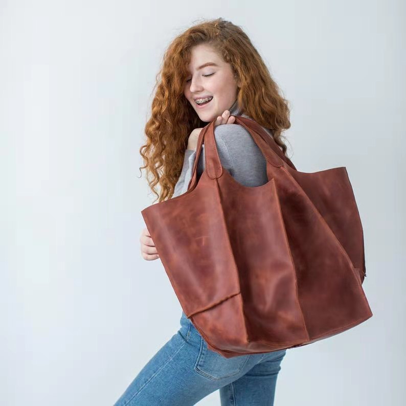 Soft Leather Casual Travel Tote Bag