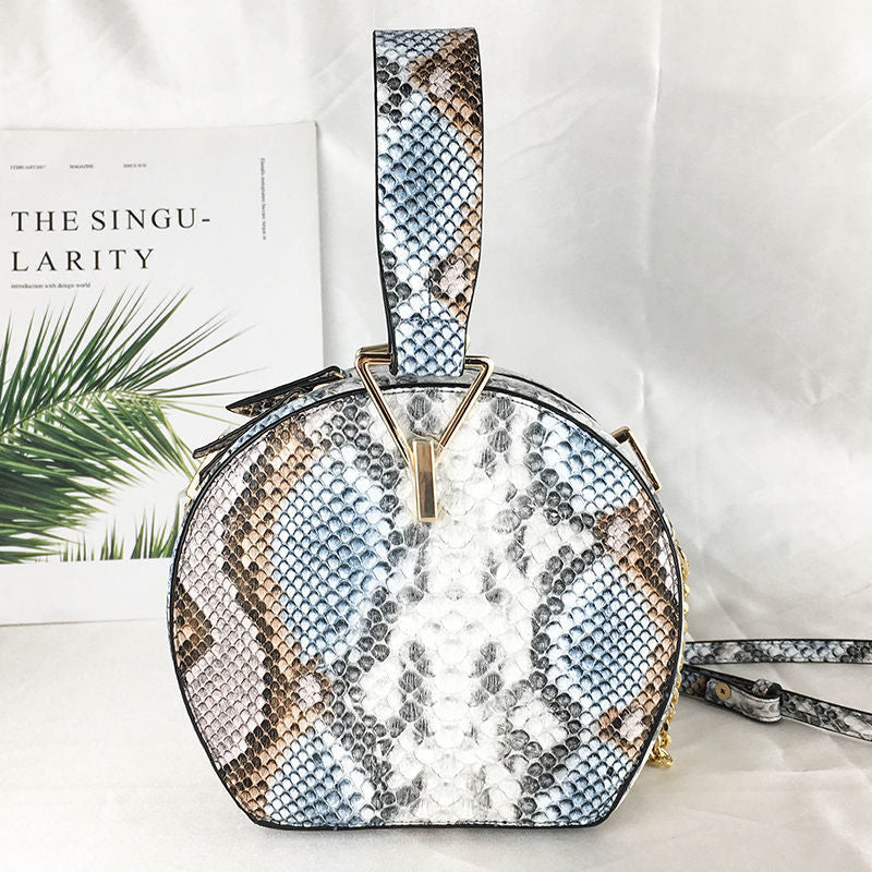 Circle Snake Skin Printed Versatile Chain Handbag