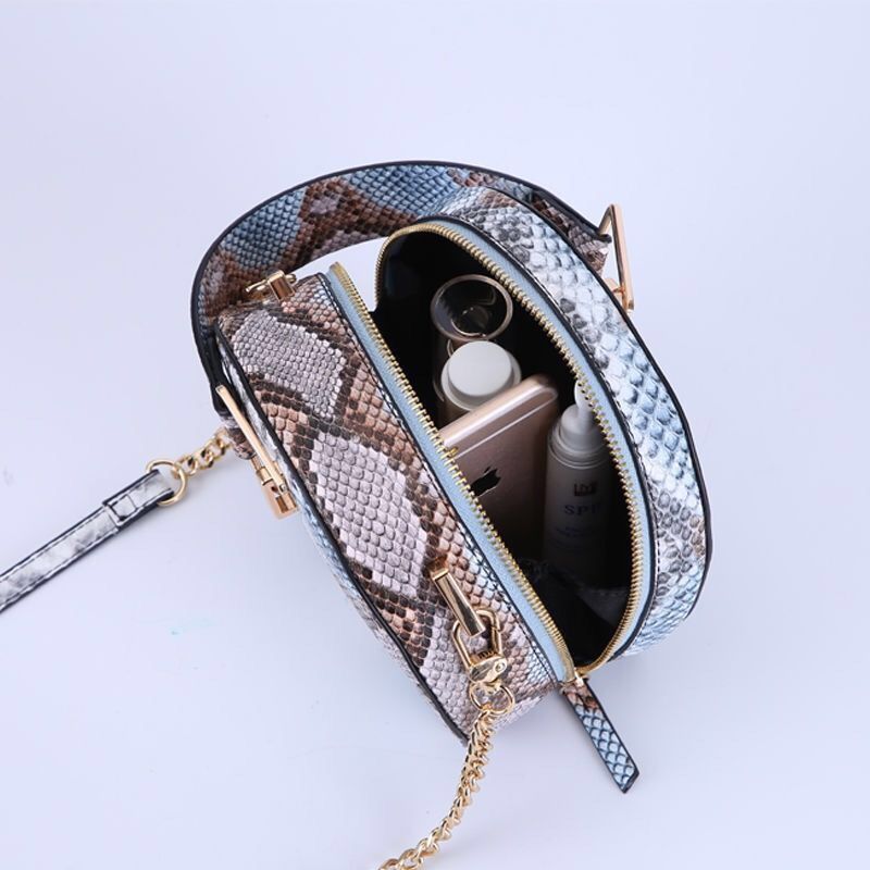 Circle Snake Skin Printed Versatile Chain Handbag