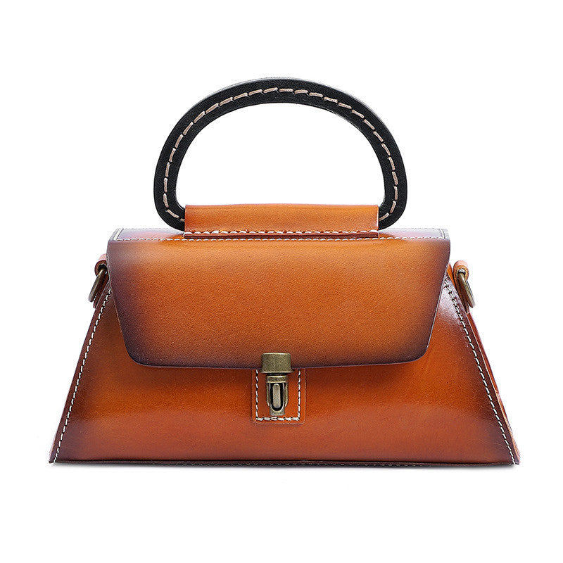 Petite Rectangle Leather Handbag Burnt Orange | Clutch Fate