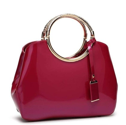 Patent Leather Handbag with metal handles Pink