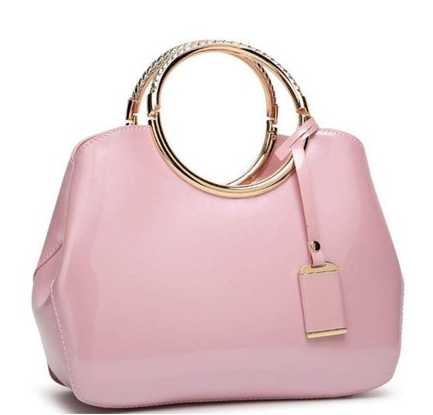 Patent Leather Handbag with metal handles Light Pink