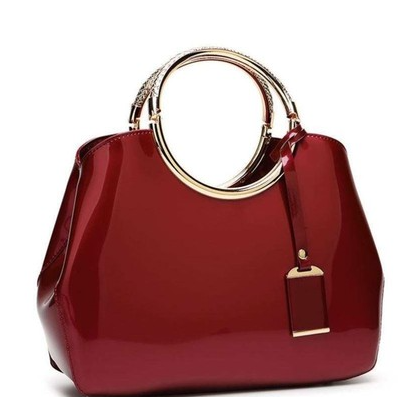 Patent Leather Handbag with metal handles Wine Red