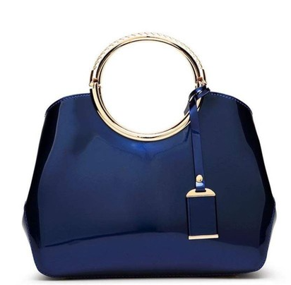 Patent Leather Handbag with metal handles Deep Blue