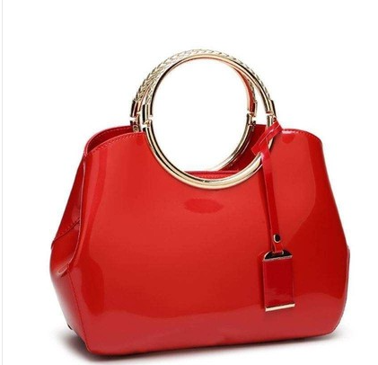 Patent Leather Handbag with metal handles Lipstick Red