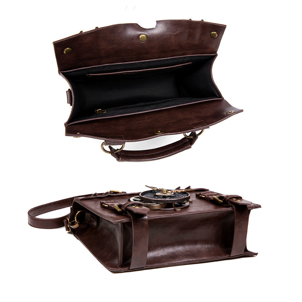 Leather Steampunk Gears Shoulder Bag