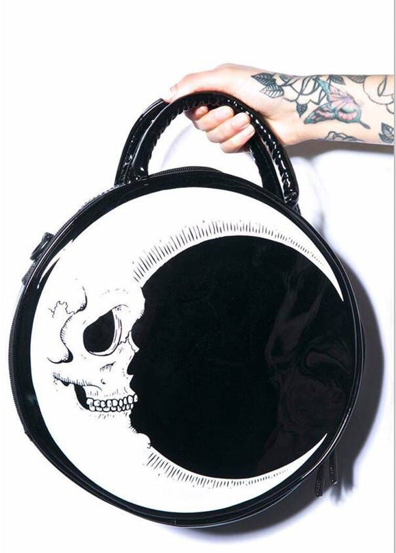 Skull Half-Moon Round Pleather Shoulder Bag