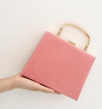 Square Leather Clasping Handbag