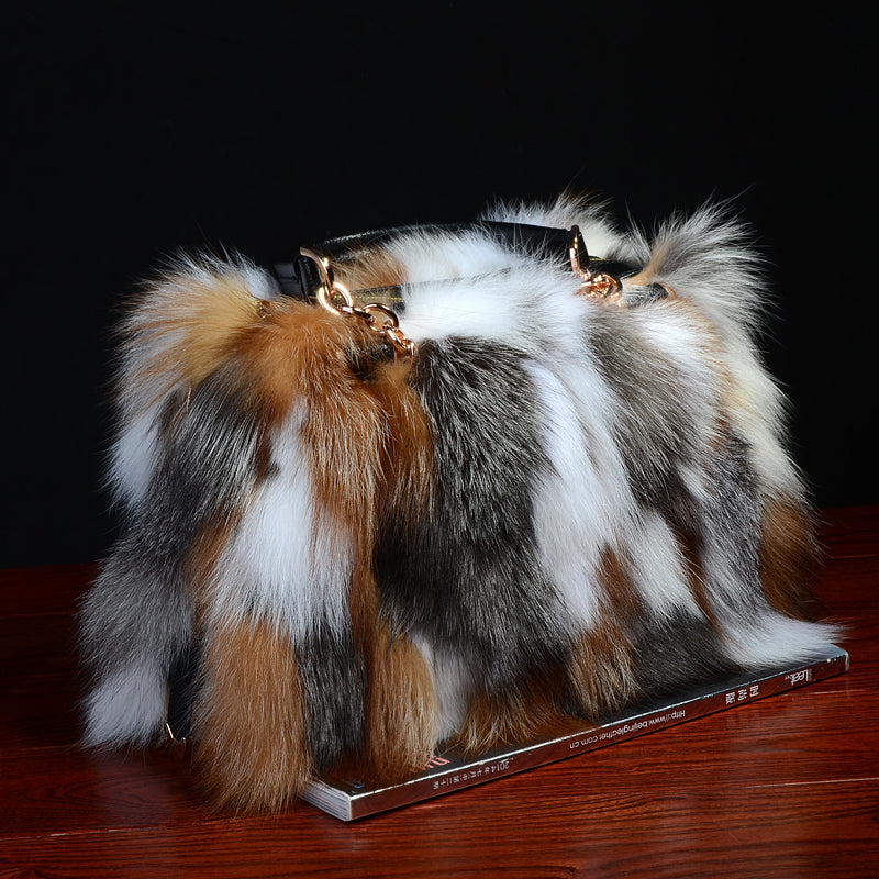 Fox Fur With Cowhide Leather Hand Bag