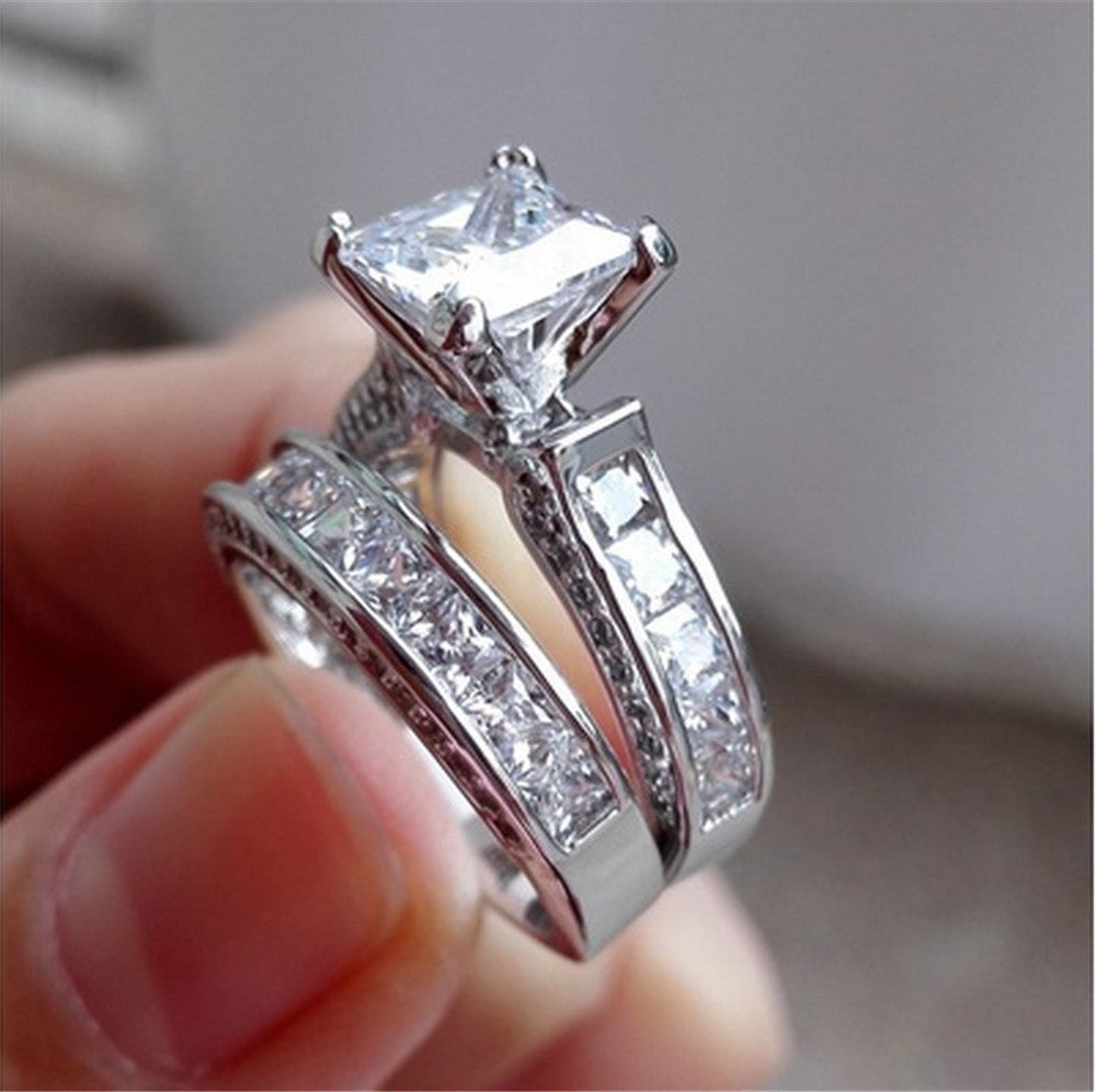 Princess Cut Zircon Ring Set