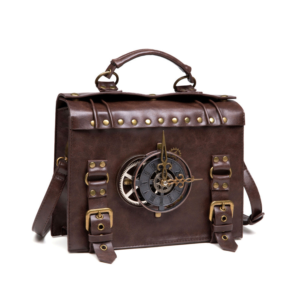 Leather Steampunk Gears Shoulder Bag