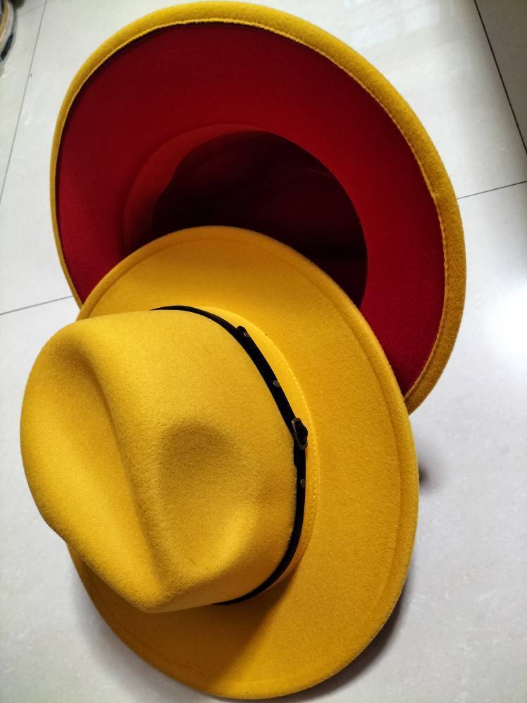 Wool Top Color Matching Flat Brim Fedora Jazz Hat