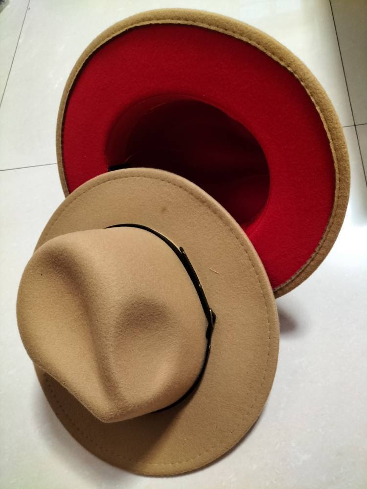 Wool Top Color Matching Flat Brim Fedora Jazz Hat