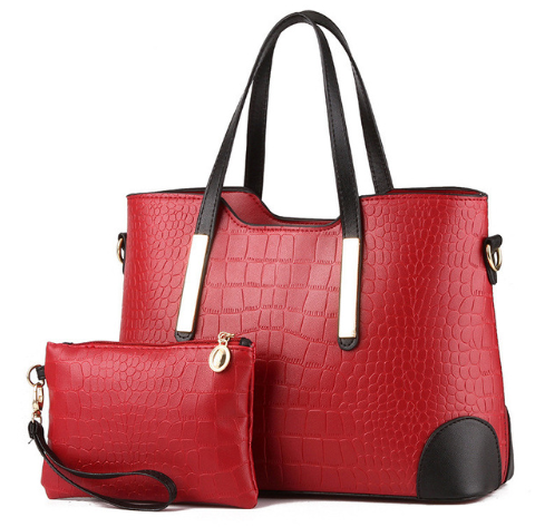 Alligator Style Leather Matching Tote Set