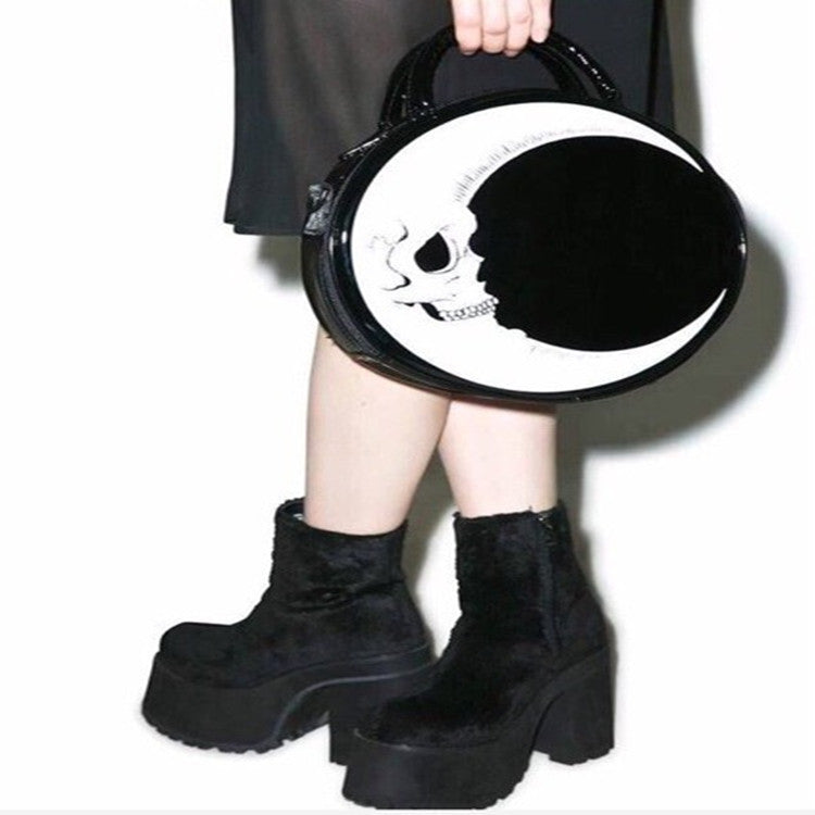 Skull Half-Moon Round Pleather Shoulder Bag