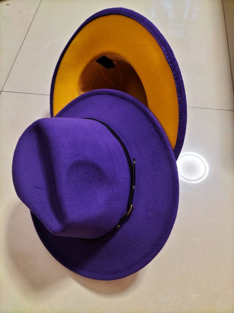 Wool Top Color Matching Flat Brim Fedora Jazz Hat