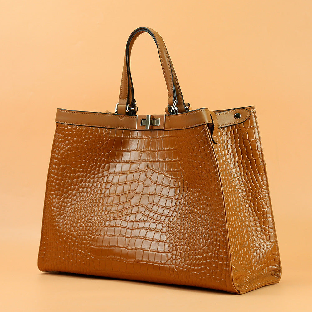 Vintage Style Crocodile Style Print Leather Tote