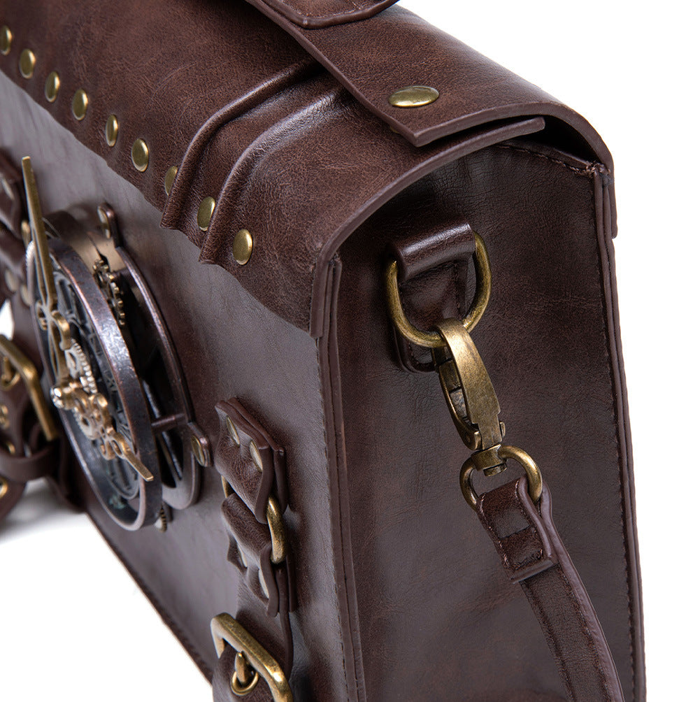 Leather Steampunk Gears Shoulder Bag