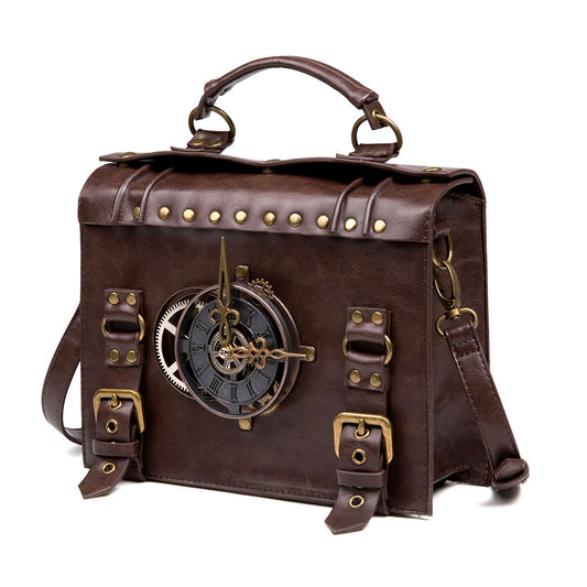 Leather Steampunk Gears Shoulder Bag