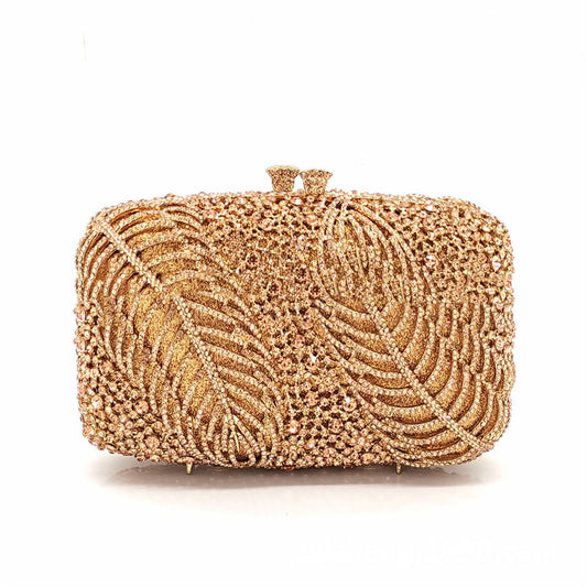 Rhinstone Leaf Detailed Clutch Evening Bag (Multiple Color Options)