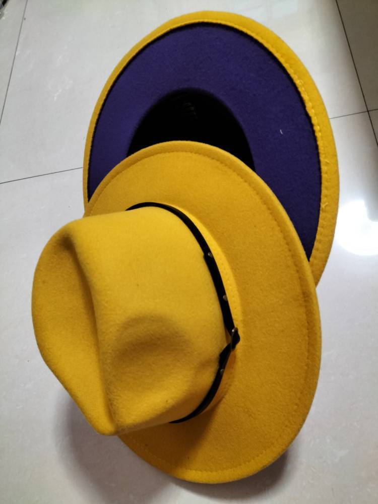 Wool Top Color Matching Flat Brim Fedora Jazz Hat