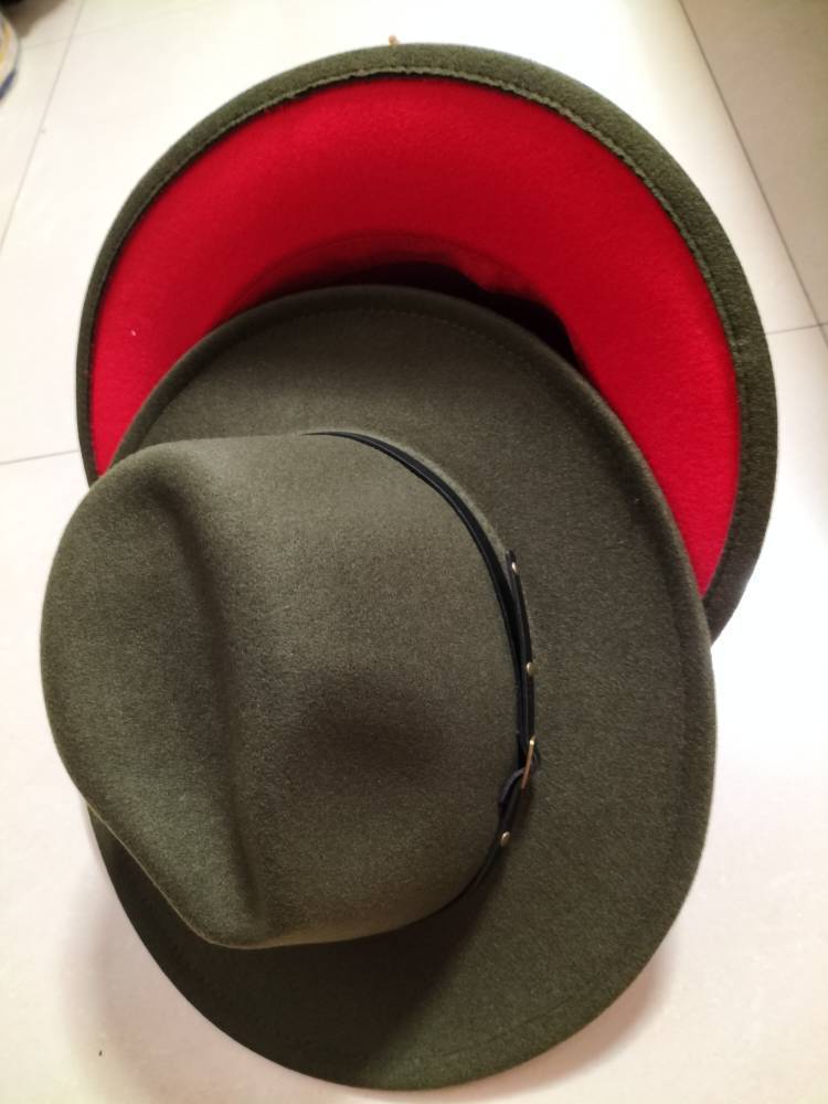 Wool Top Color Matching Flat Brim Fedora Jazz Hat