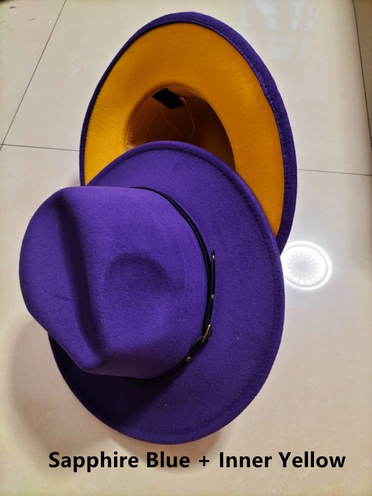 Wool Top Color Matching Flat Brim Fedora Jazz Hat