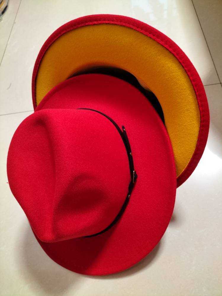 Wool Top Color Matching Flat Brim Fedora Jazz Hat