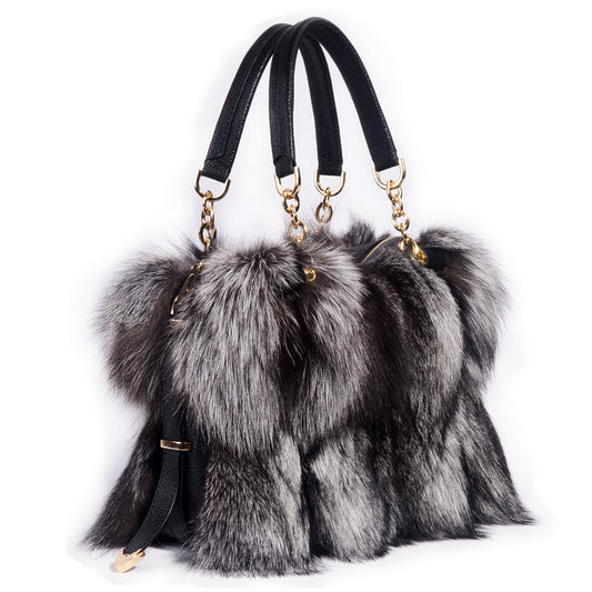 Fox Fur With Cowhide Leather Hand Bag