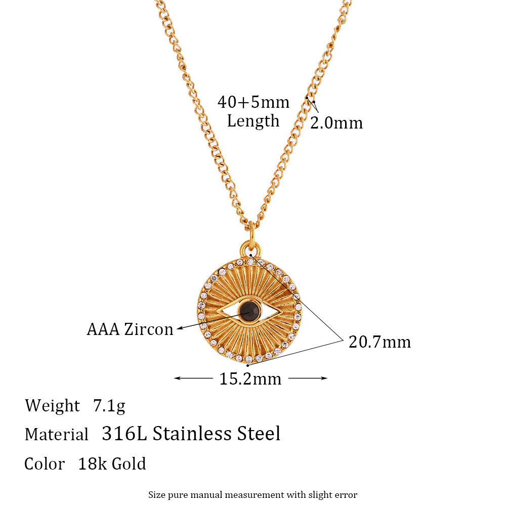 Cubic Zirconium Evil Eye Stainless Steel Necklace Jewelry