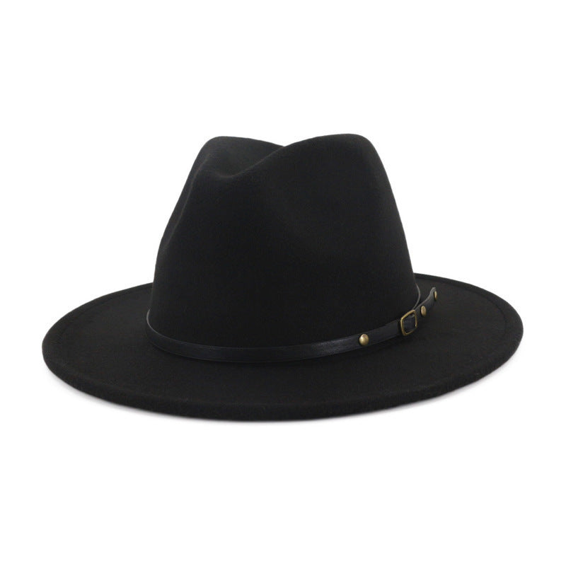 Wool Top Color Matching Flat Brim Fedora Jazz Hat