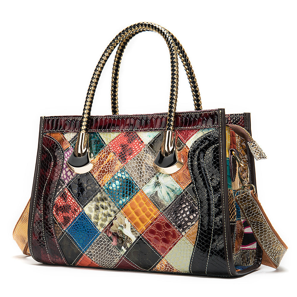 Quilted Style Structured Leather Handbag