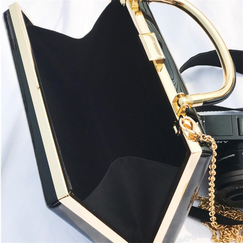 Square Leather Clasping Handbag