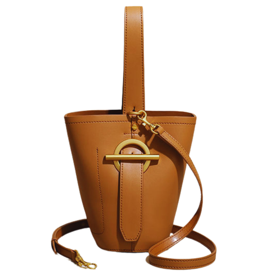 Cylinder Genuine Leather Bucket Back Cross-Body