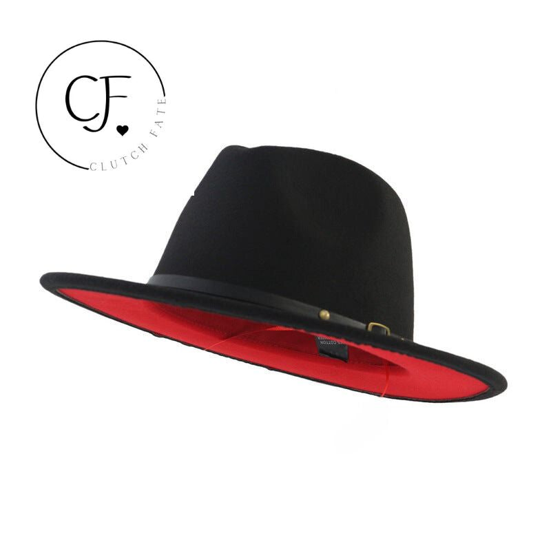 Wool Top Color Matching Flat Brim Fedora Jazz Hat