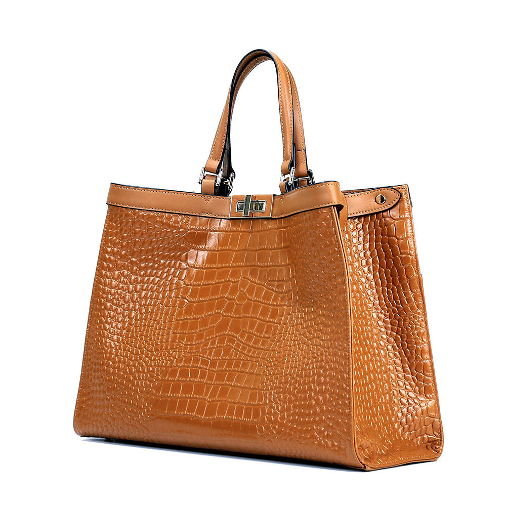 Vintage Style Crocodile Style Print Leather Tote