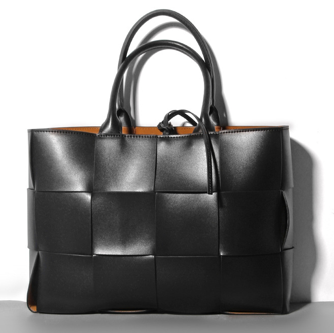 Woven Cowhide Leather Single Shoulder Quilted Pattern Tote Bag