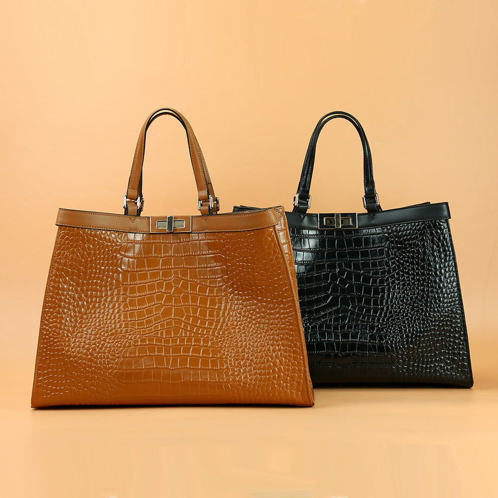 Vintage Style Crocodile Style Print Leather Tote