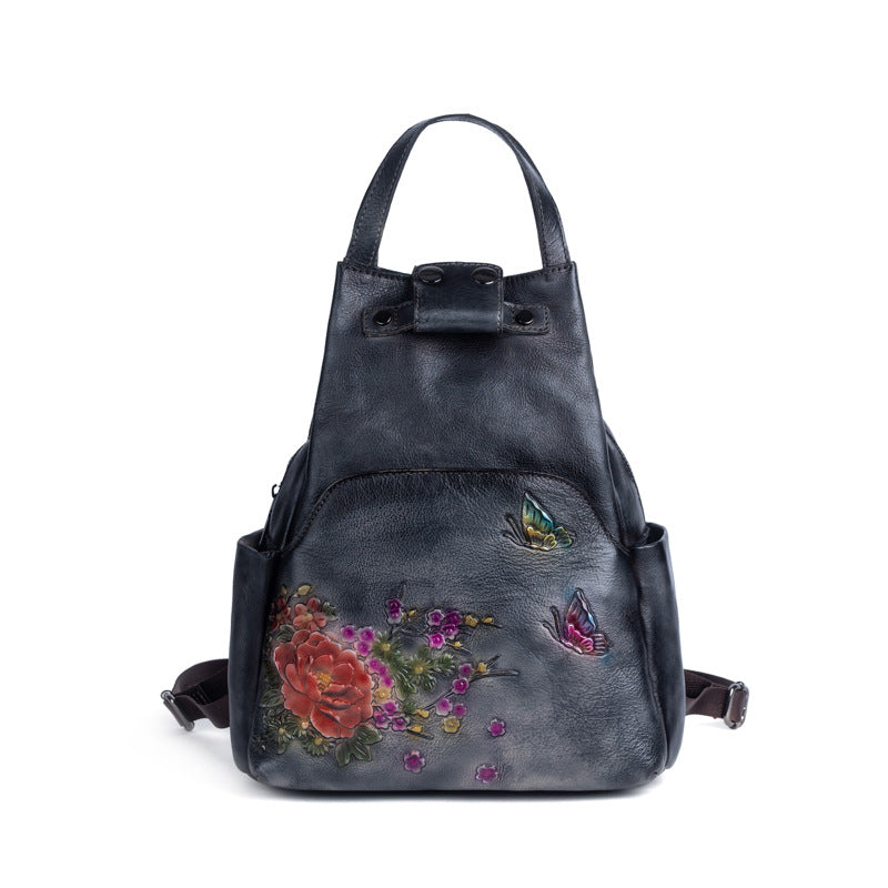 Leather Embossed Butterfly Garden Backpack