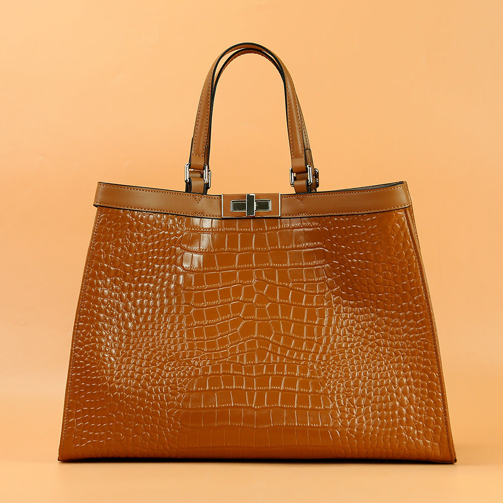 Vintage Style Crocodile Style Print Leather Tote