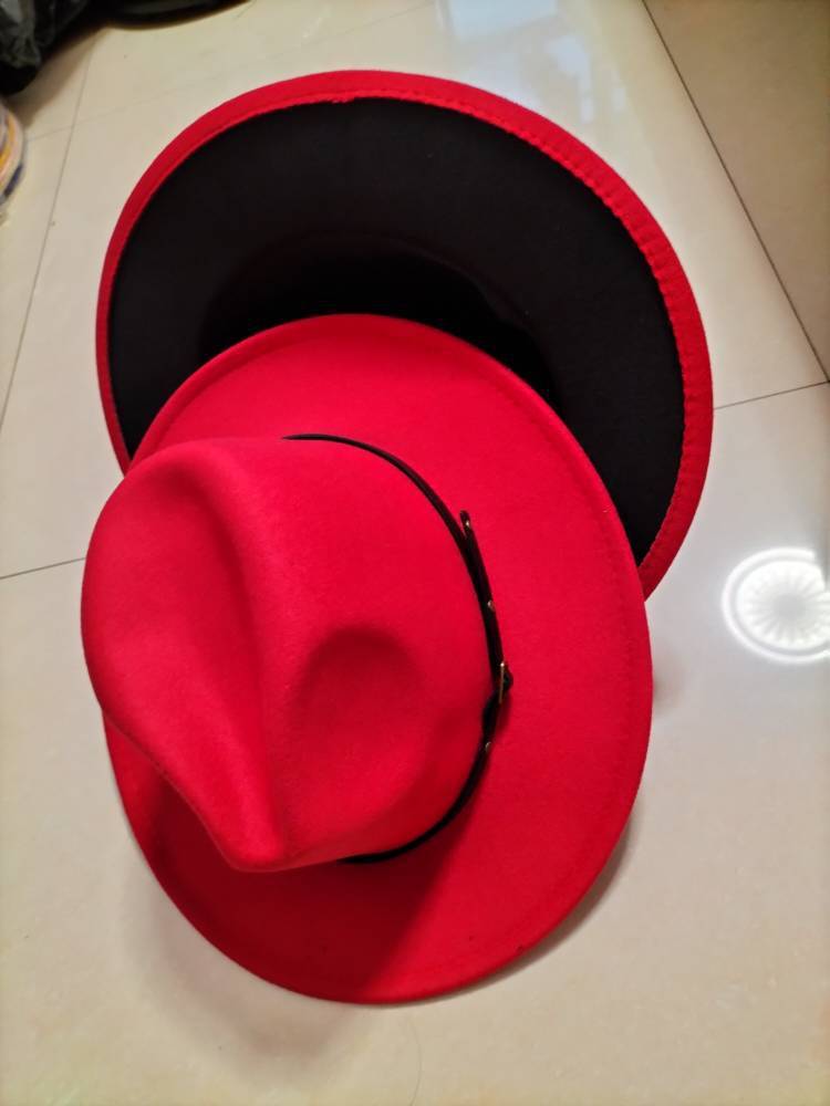 Wool Top Color Matching Flat Brim Fedora Jazz Hat