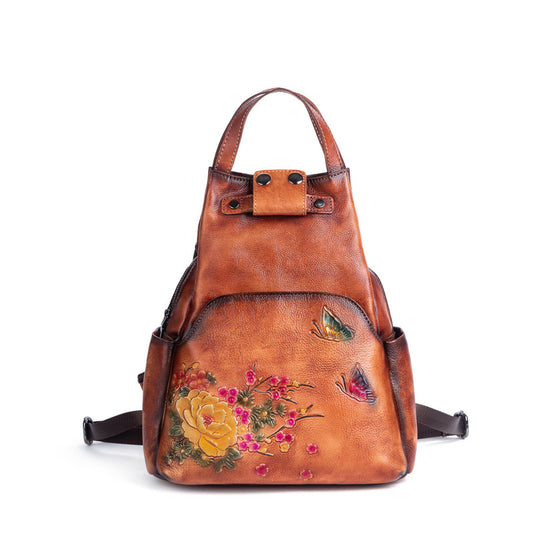 Leather Embossed Butterfly Garden Backpack