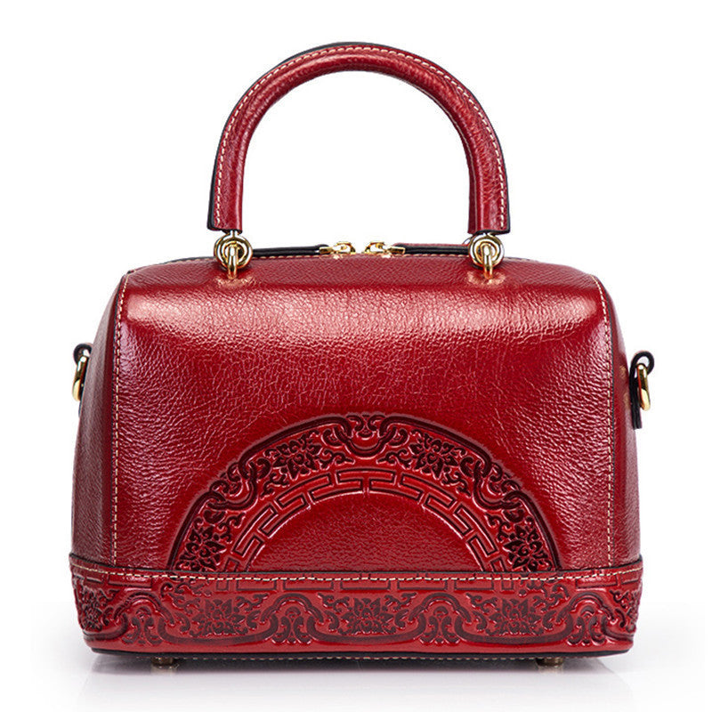 Red Leather Embossed Bucket Bag