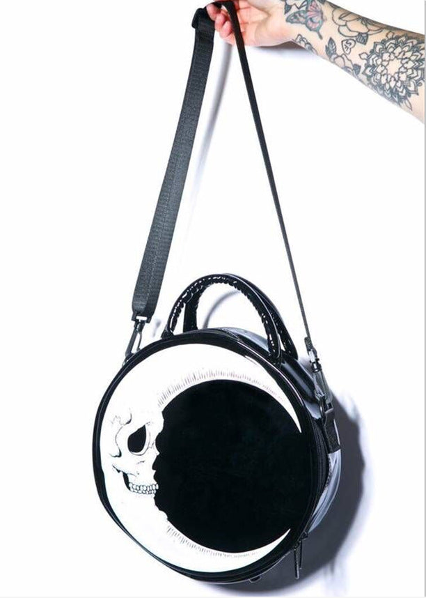 Skull Half-Moon Round Pleather Shoulder Bag