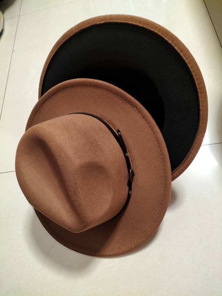 Wool Top Color Matching Flat Brim Fedora Jazz Hat