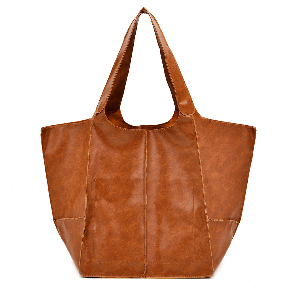 Soft Leather Casual Travel Tote Bag