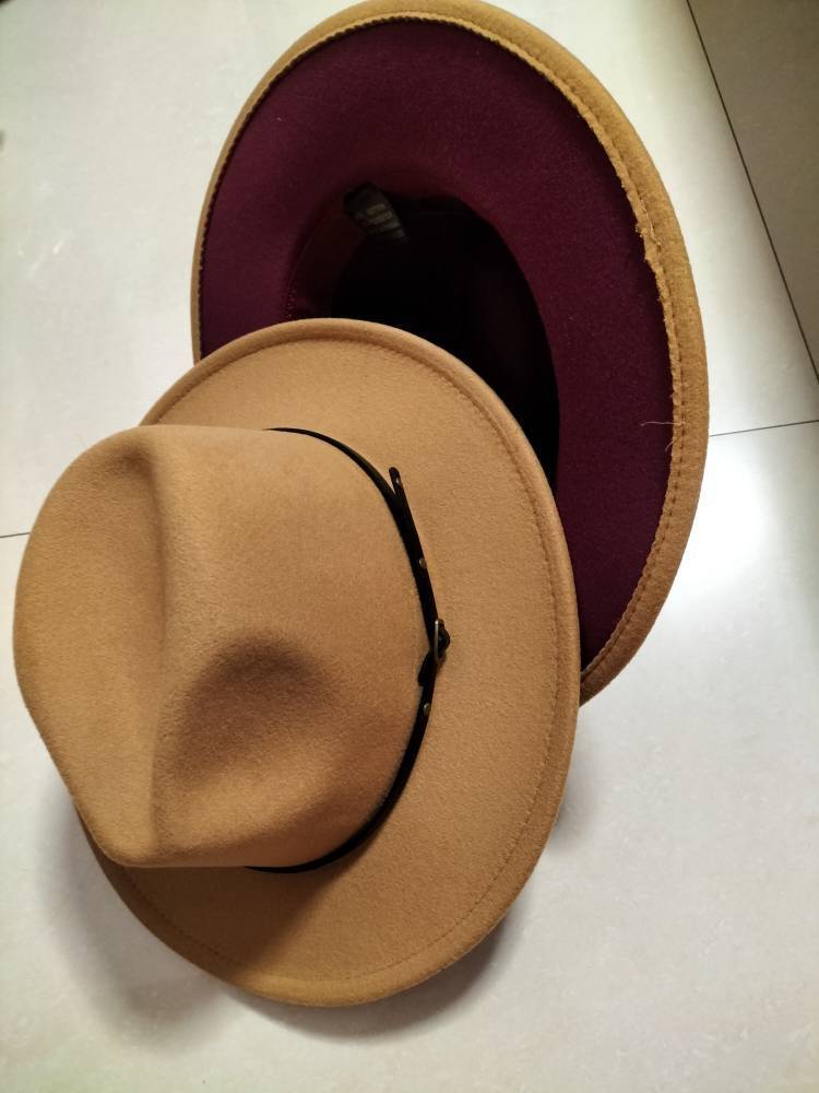 Wool Top Color Matching Flat Brim Fedora Jazz Hat