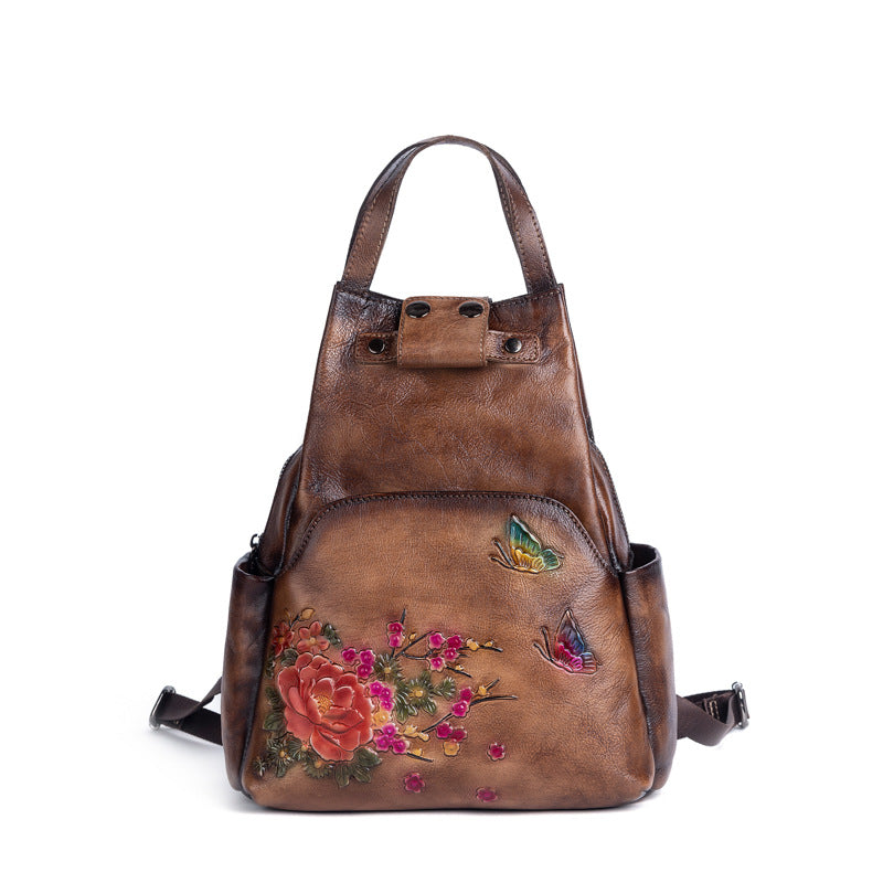 Leather Embossed Butterfly Garden Backpack