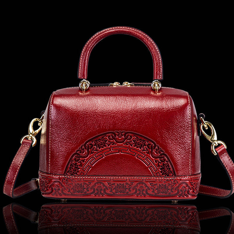 Red Leather Embossed Bucket Bag