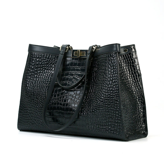 Vintage Style Crocodile Style Print Leather Tote